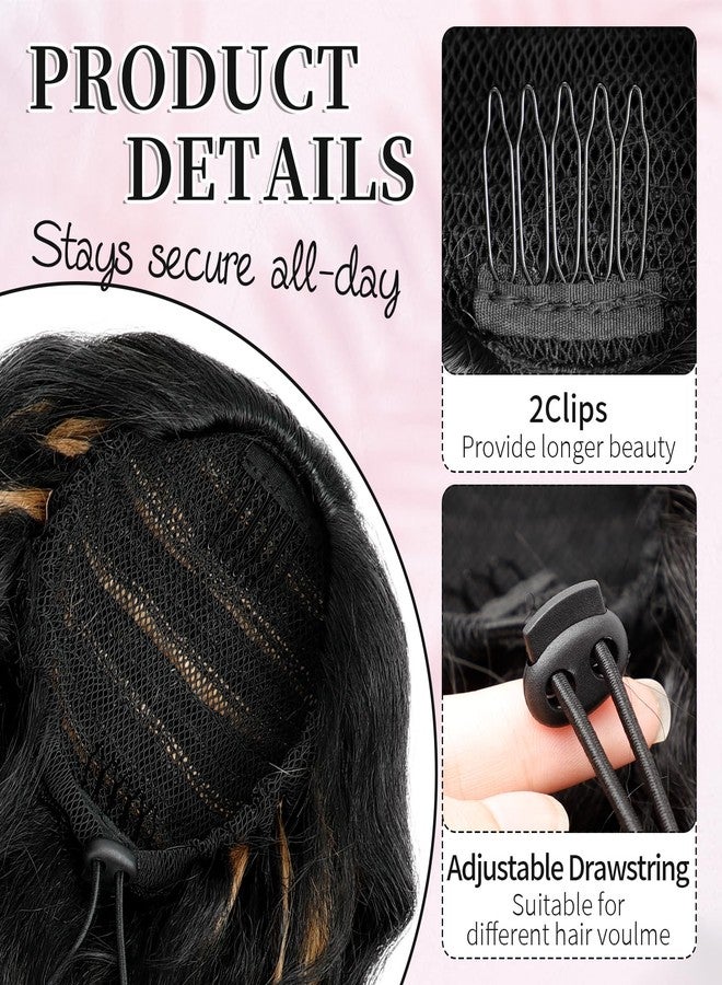 KooKaStyle Curly Ponytail Extension Fluffy Drawstring Ponytail Hair Extensions for Women Long Kinky Curly Wavy Pony Tail Synthetic Hairpiece for Daily Use(18Inch Black with Ginger Highlights) - Image 2